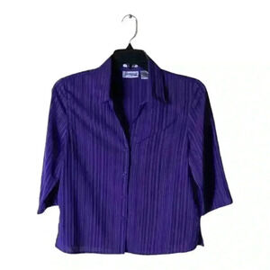 Vintage Joanna Petite Blouse Womens Size PM Button Front 3/4 Sleeves Stretch Top